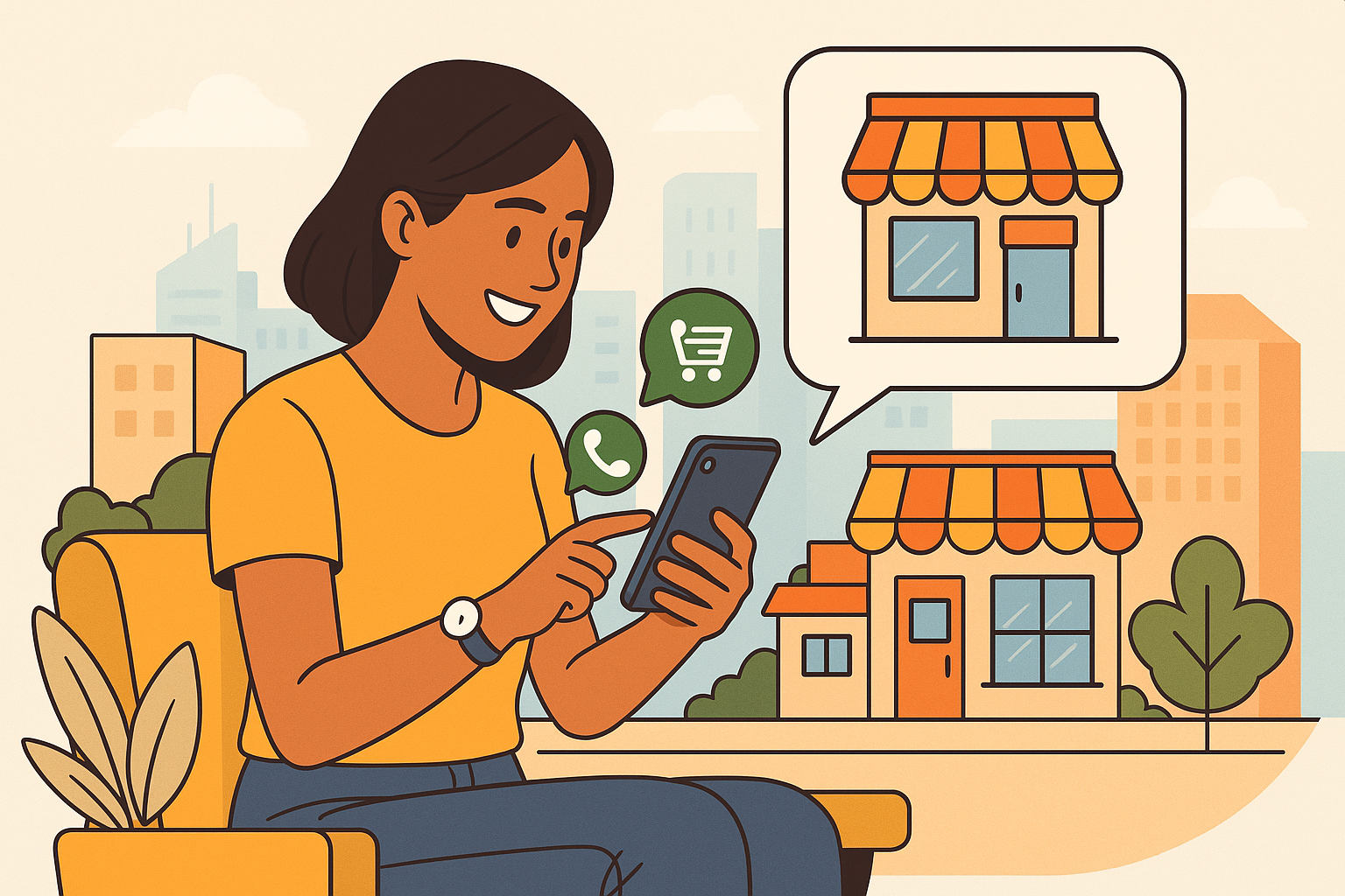 E-commerce Local: Como Vender em Sua Cidade Pelo Celular 2 Empreendedora jovem vendendo online pelo celular em ambiente urbano local