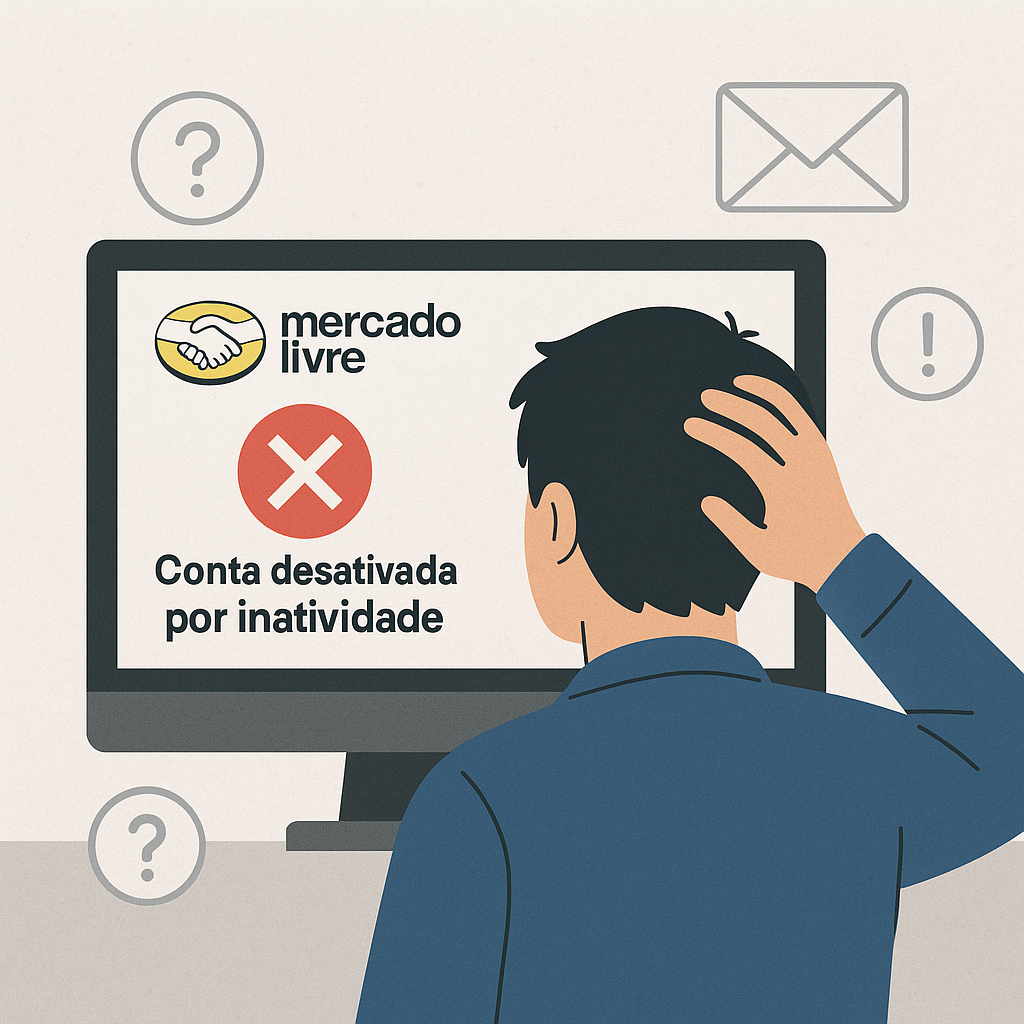 Representação de usuário surpreso com conta Mercado Livre desativada